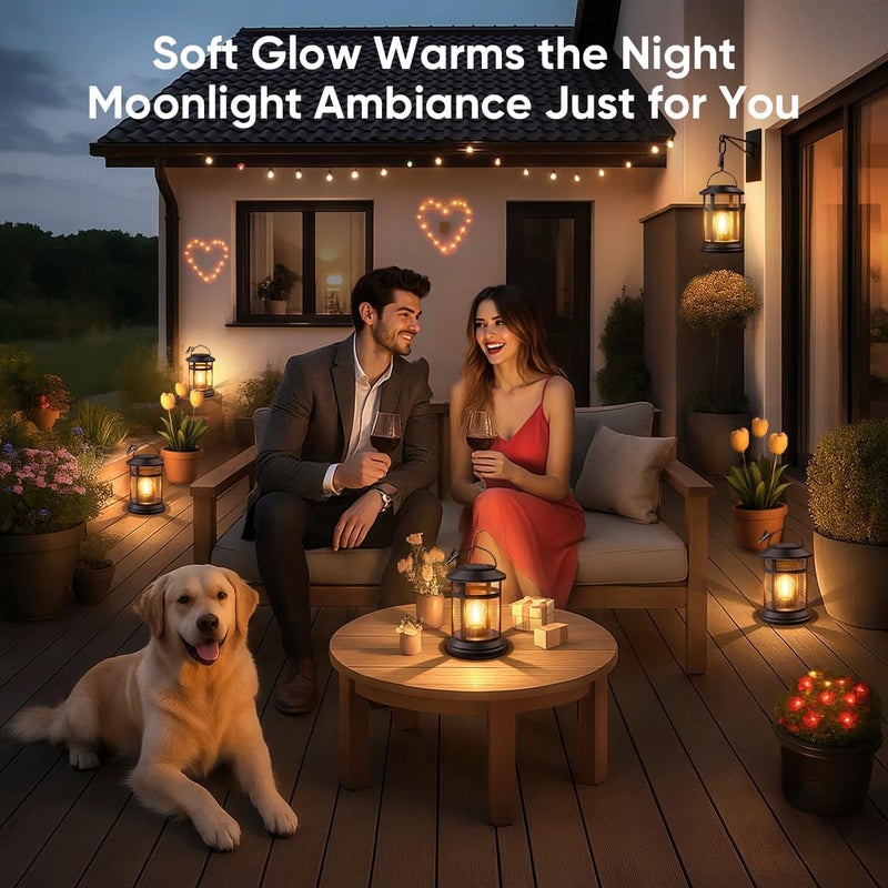 NFEVER Solar Lanterns Outdoor Waterproof: 2 Pack Hanging Solar Lights for Outside Patio Porch Garden Tabletop Decor - Bright LED Warm White Solar Powered Lighting - 2025 Gardening Lovers Mom Gifts - Image 5
